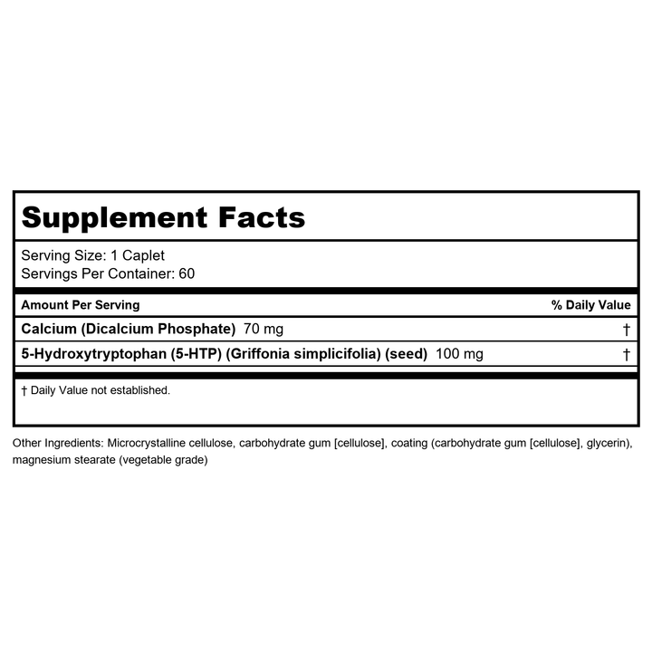 Bioclinic Naturals - 5-HTP (5-Hydroxytryptophan) 60 Time Release Caplets - Supplement Facts panel