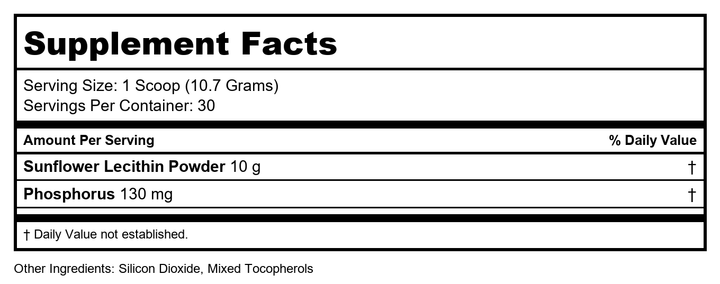 BioPC Pro High-dose Phospholipid Complex for Powerful Immune and Mitochondrial Support. 11.3 oz (321 grams) - Supplement Facts panel