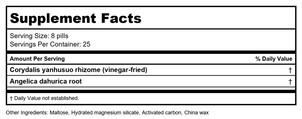 Great Corydalis Teapills (Yan Hu Suo Wan), 200 ct, Plum Flower by MayWay - Supplement Facts panel