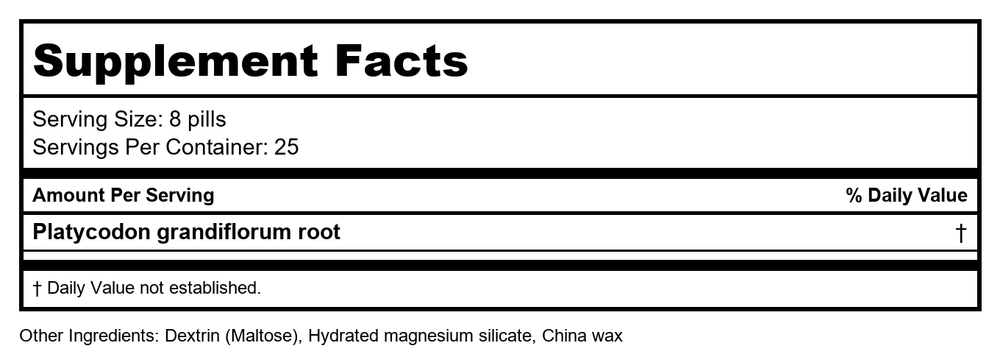 Jie Geng Wan, Platycodon Teapills, 200 ct, Plum Flower by MayWay - Supplement Facts panel