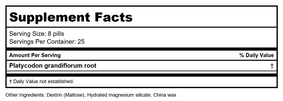 Jie Geng Wan, Platycodon Teapills, 200 ct, Plum Flower by MayWay - Supplement Facts panel