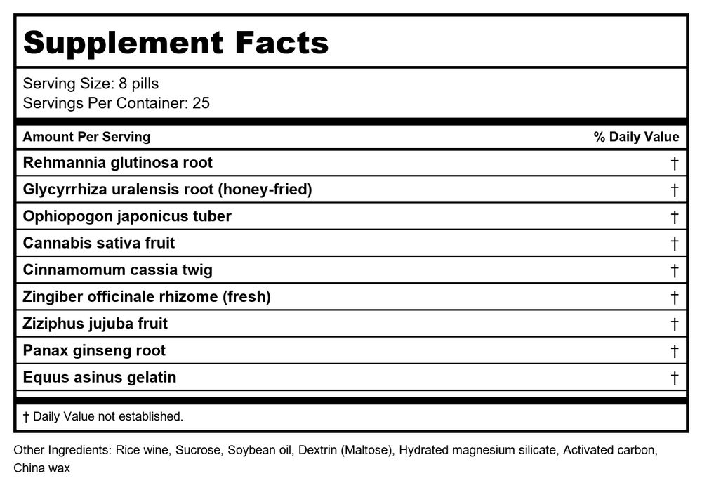 Plum Flower Zhi Gan Cao Tang Teapills (Zhi Gan Cao Wan)3396-MayWay - Supplement Facts panel