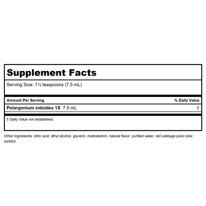 Natures Way, Umcka Cold Care Syrup Sugar Free Grape, 4 Fl Oz - Supplement Facts panel
