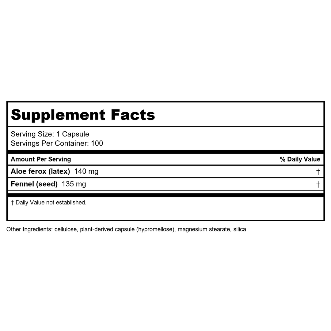 Natures Way Aloe Latex with Fennel 140 milligrams 100 Vegetarian Capsules. Pack of 4 bottles. - Supplement Facts panel