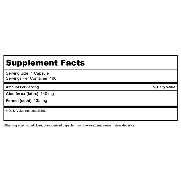 Natures Way Aloe Latex with Fennel 140 milligrams 100 Vegetarian Capsules. Pack of 4 bottles. - Supplement Facts panel