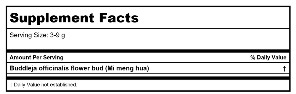 Plum Flower Buddleja or Buddleia Officinalis Flower Bud, Herb Extract Powder / Mi Meng Hua, 100g or 3.5oz by MayWay - Supplement Facts panel