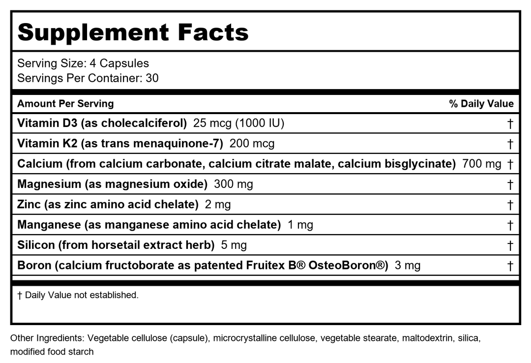 Life Extension Bone Restore With Vitamin K2,Caps 120 Count (Pack of 2) - Supplement Facts panel