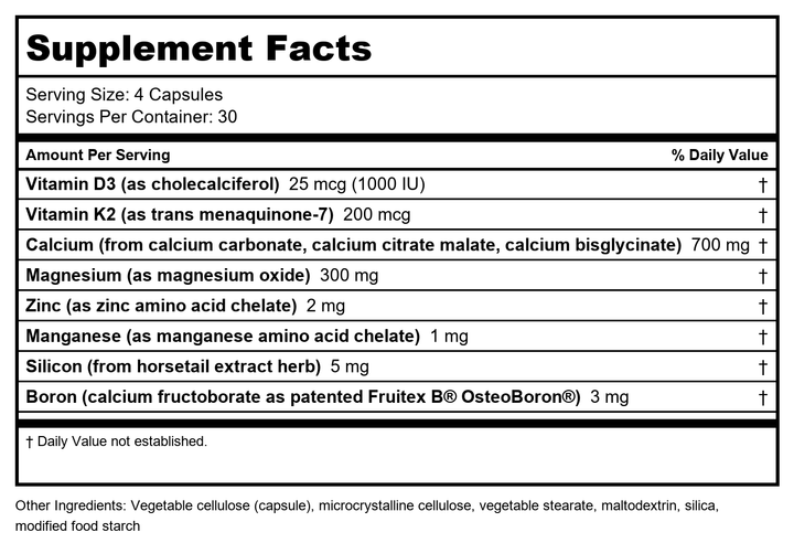 Life Extension Bone Restore With Vitamin K2,Caps 120 Count (Pack of 2) - Supplement Facts panel