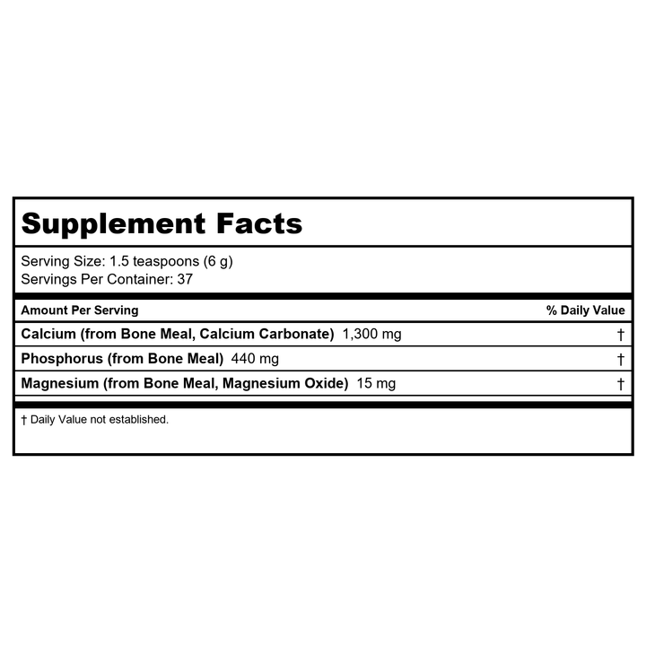 KAL Bone Meal Powder, 8 Ounce - Supplement Facts panel