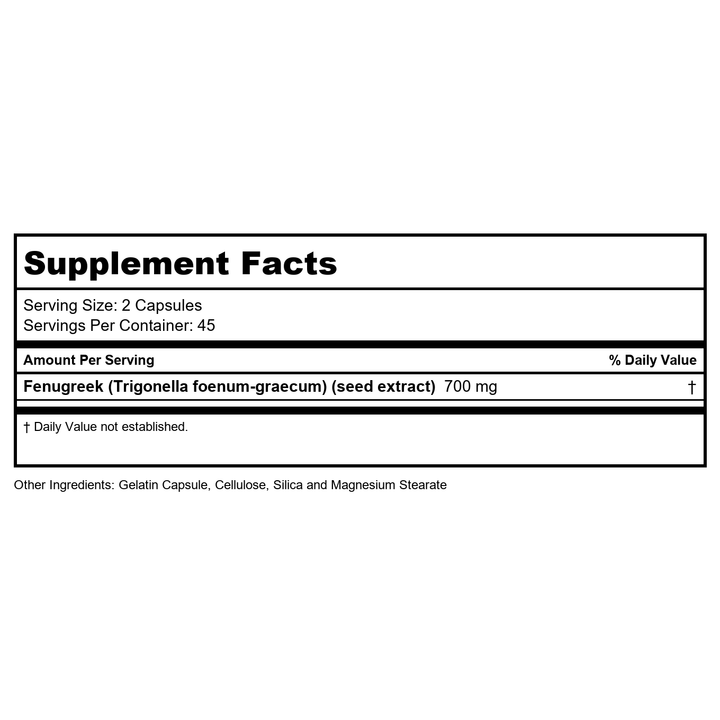 Fenugreek Extract 65 Galactomannon, Soluble Fiber 350 MG (90 Capsules) - Supplement Facts panel