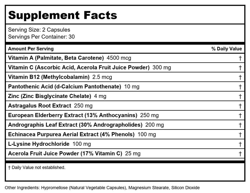 Ortho Molecular - Viracid 60 Capsules 2 Pack - Supplement Facts panel