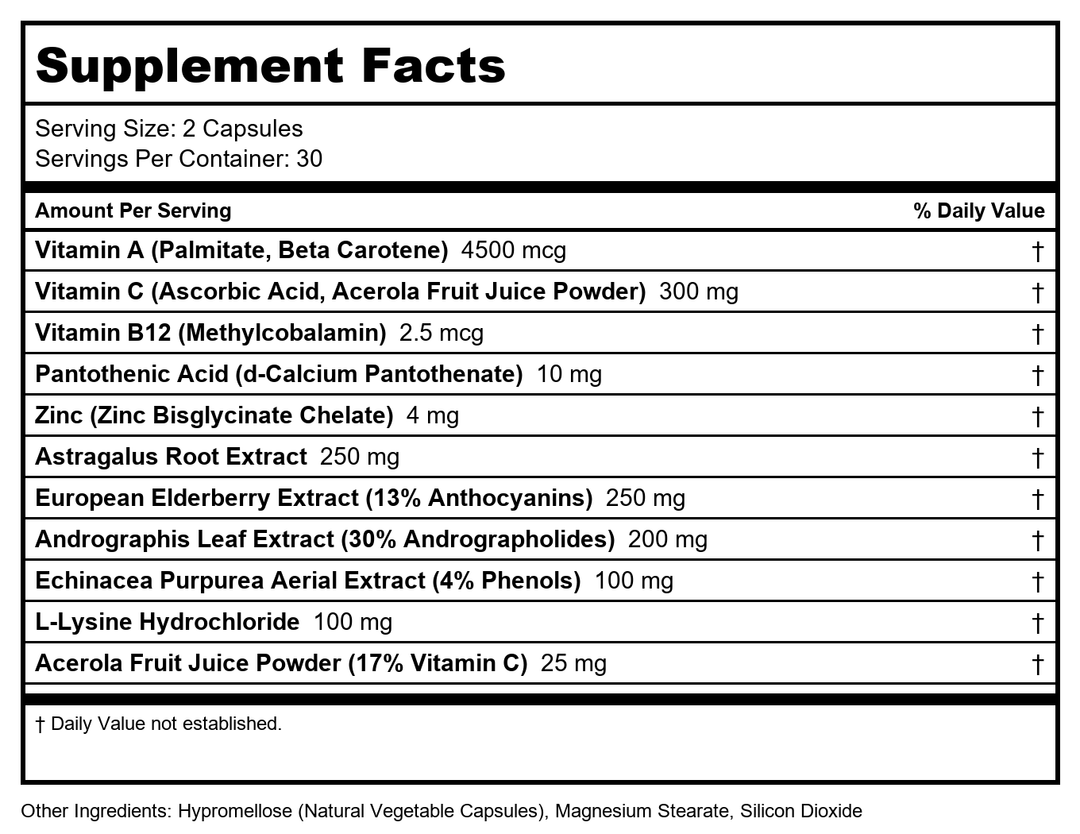 Ortho Molecular - Viracid 60 Capsules 2 Pack - Supplement Facts panel