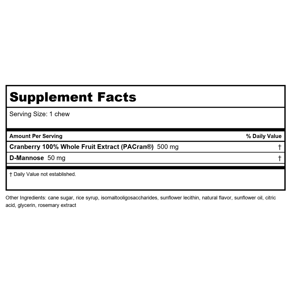 Enzymatic Therapy ActiFruit? Cranberry Supplement with Cran-Max - 20 Soft Chews - Supplement Facts panel