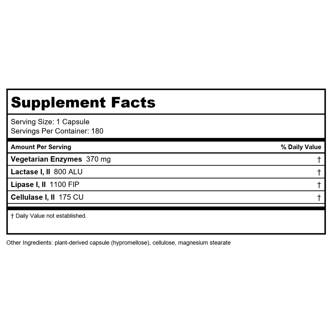 Nature?s Way CompleteGest Vegan Enzymes, 180 Capsules (Pack of 2) - Supplement Facts panel