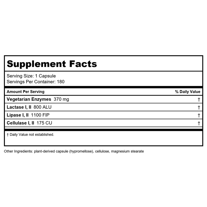 Nature?s Way CompleteGest Vegan Enzymes, 180 Capsules (Pack of 2) - Supplement Facts panel