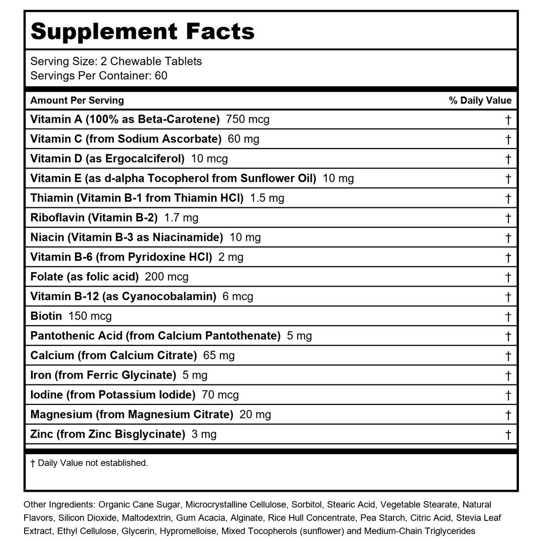 NOW Kids, Kid Vits? Grape Splash - 120 Chewable Tablets - Supplement Facts panel