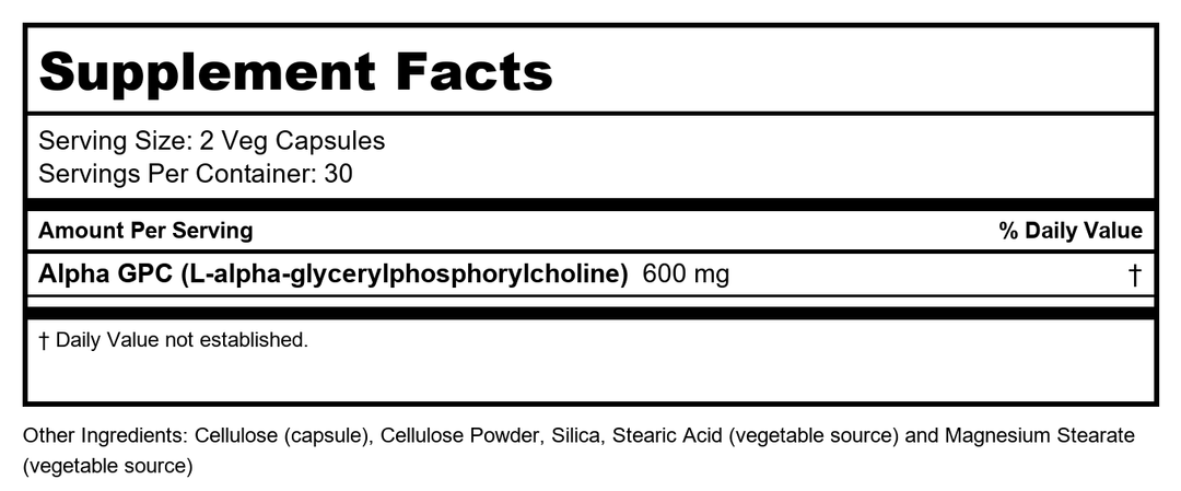 Now Foods Alpha GPC 300 mg - 60 Vcaps 3 Pack - Supplement Facts panel