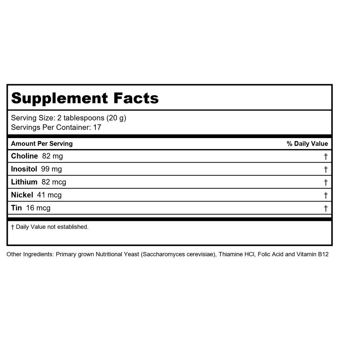KAL Nutritional Yeast Flakes, Fortified with B12, Folic Acid &amp; Other B Vitamins, Unsweetened, Great Nutty Flavor, Vegan &amp; Gluten Free, 60-Day Money Back Guarantee, Made in the USA, 34 Servings, 12oz - Supplement Facts panel