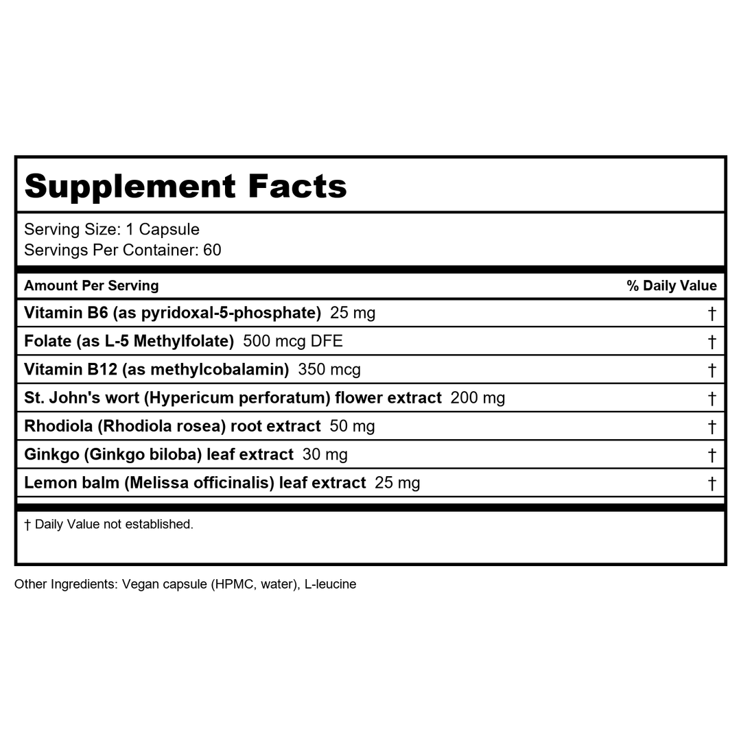 Vitanica Uplift, Mood and Emotional Support, Vegan, 60 Capsules - Supplement Facts panel