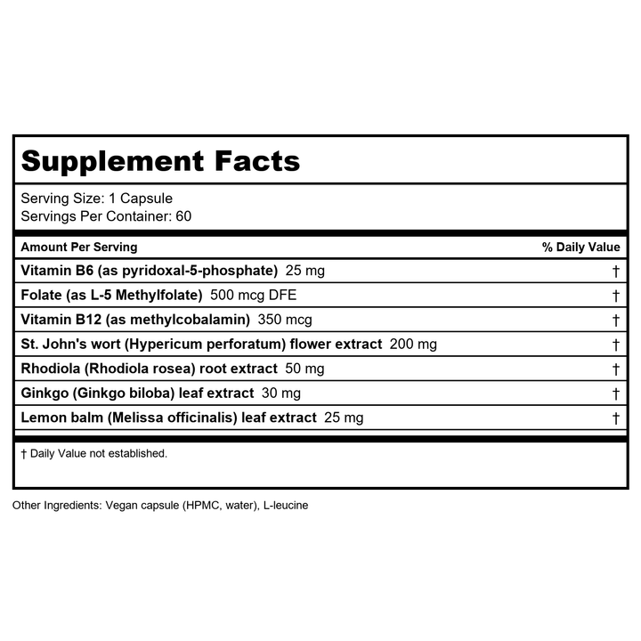 Vitanica Uplift, Mood and Emotional Support, Vegan, 60 Capsules - Supplement Facts panel