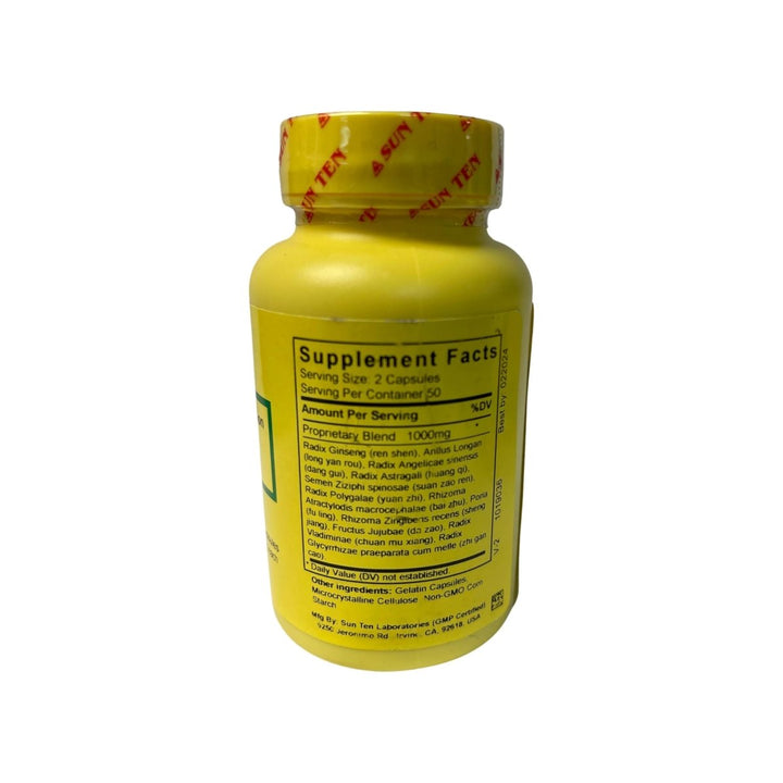 Sun Ten - Ginseng &amp; Longan Combination/GUI Pi Tang/???, 350B, 100 Capsules - Supplement Facts panel