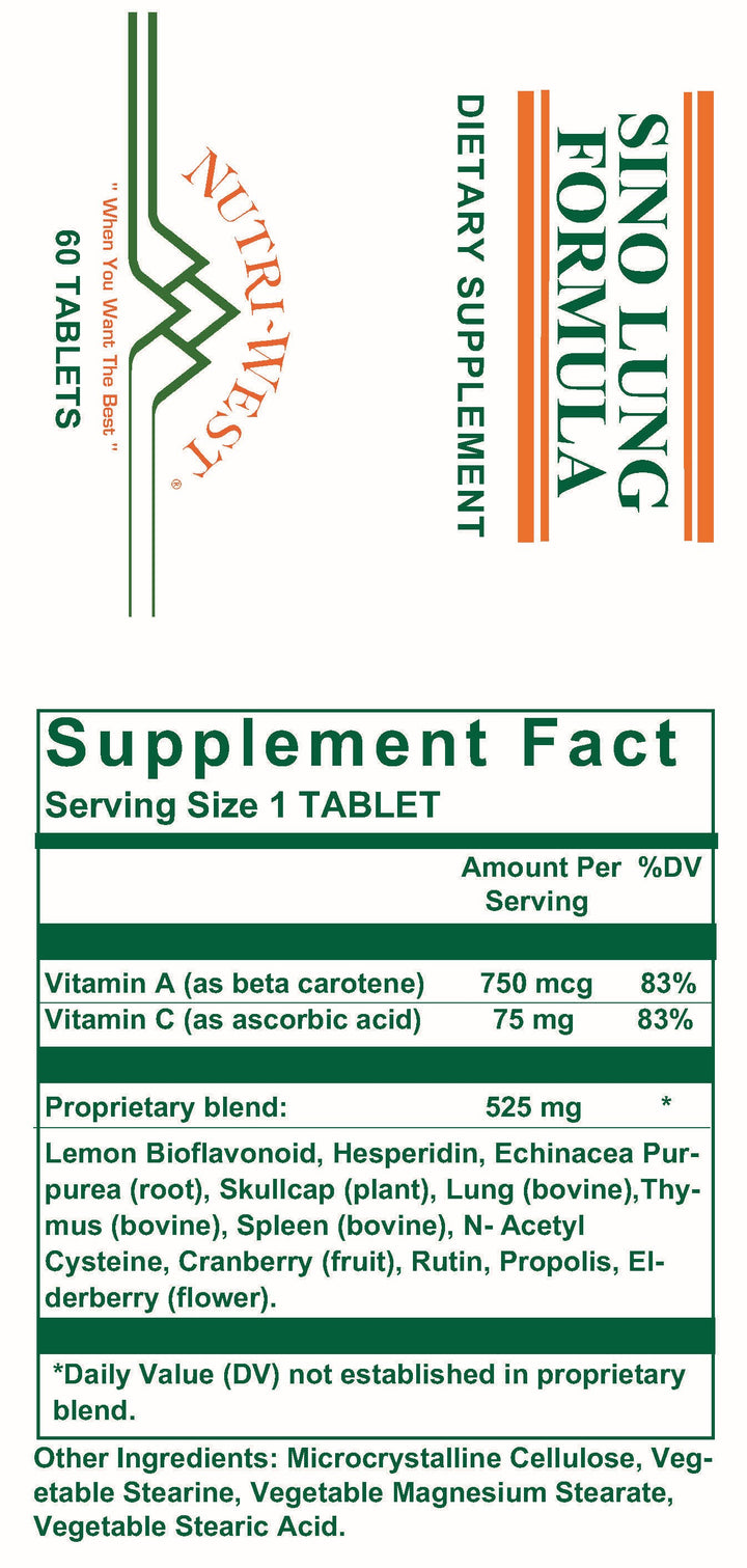 Nutri-West - Sino-Lung Formula 60 Tablets by Nutri-West - Supplement Facts panel