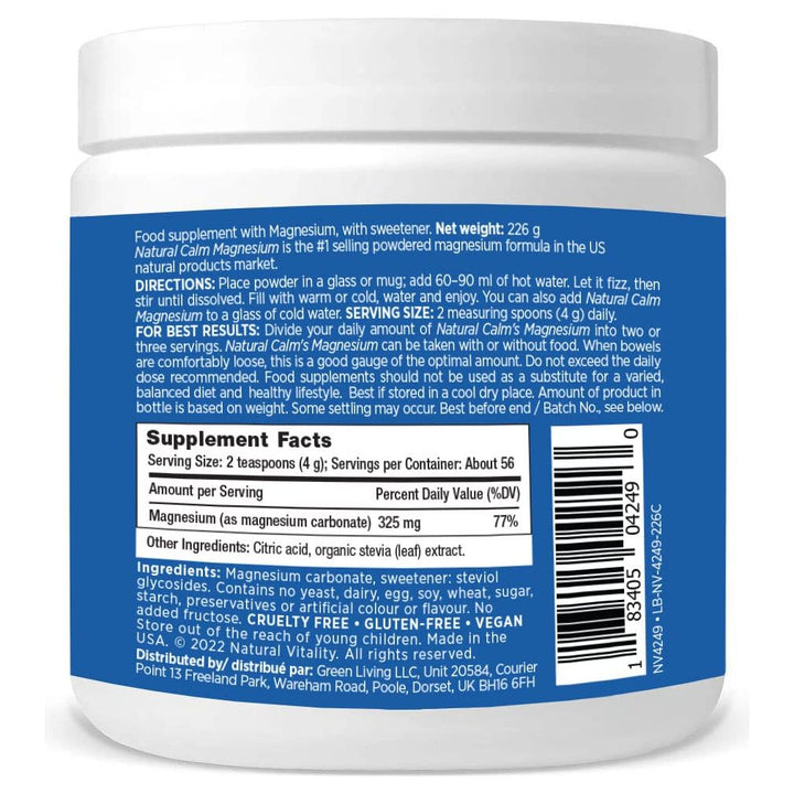 NATURAL VITALITY Original Calm Magnesium Drink Mix, 8 OZ - Supplement Facts panel