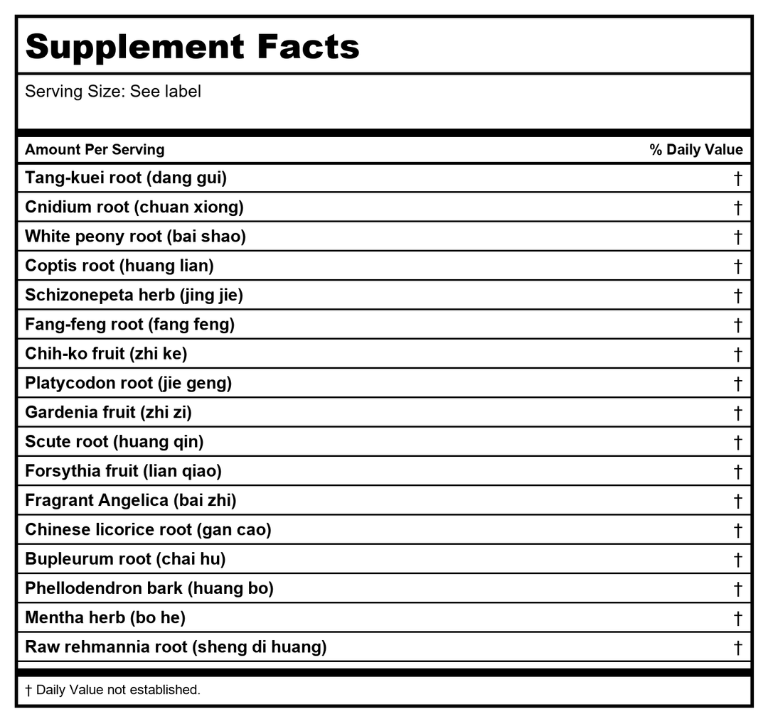 Sun Ten - Schizonepeta &amp; Forsythia Combination Granules/Jing Jie Lian Qiao Tang/????? - Supplement Facts panel