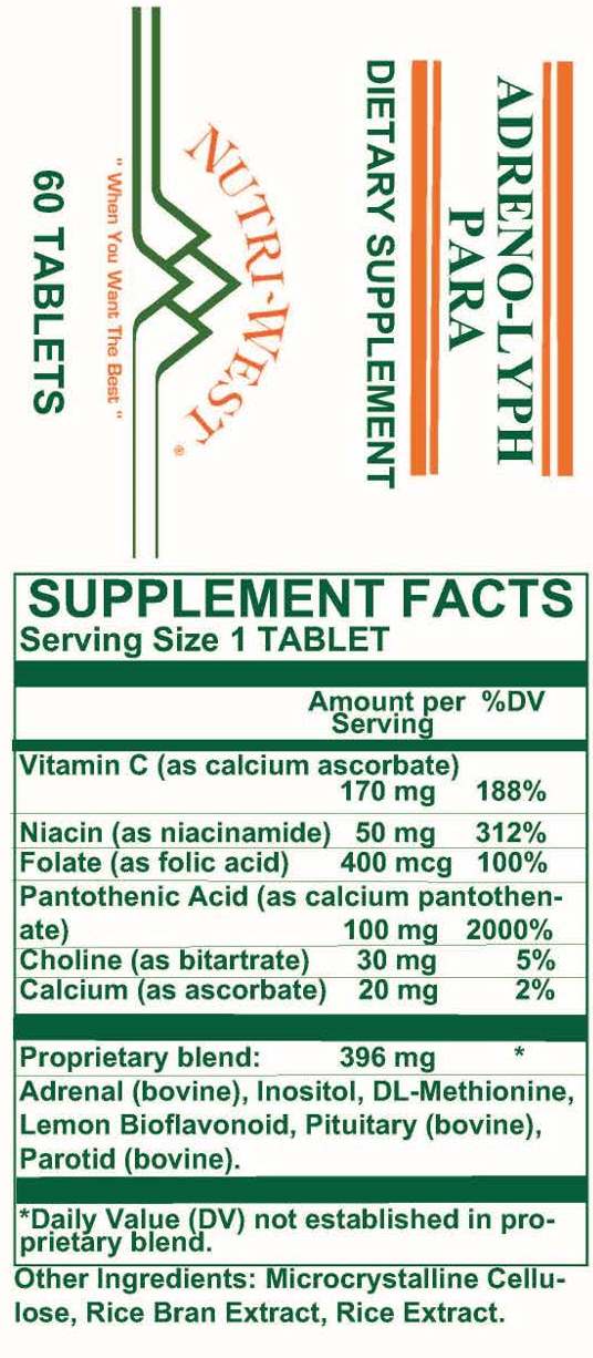 Nutri-West - Adreno-Lyph Para 60 Tablets by Nutri-West - Supplement Facts panel