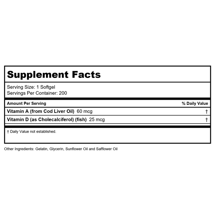 KAL Vitamin D3 1000 IU Softgels (25 mcg),  200 Softgels - Supplement Facts panel