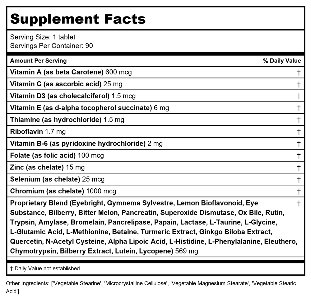 Total Eyebright-C - 90 Tablets by Nutri West - Supplement Facts panel