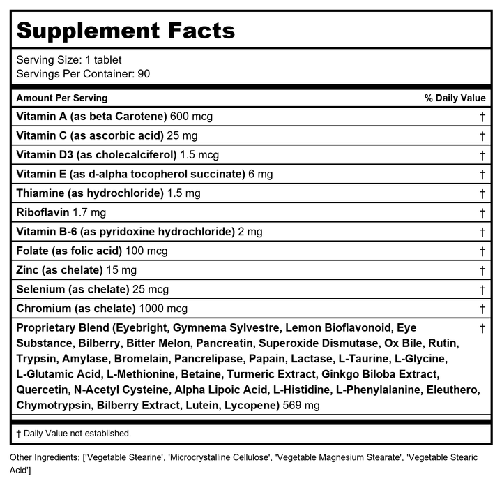 Total Eyebright-C - 90 Tablets by Nutri West - Supplement Facts panel