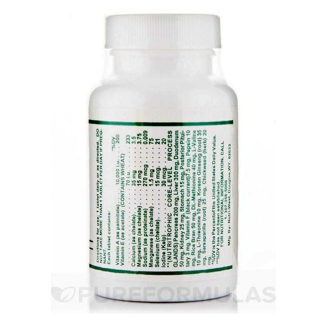 Core Level Pancreas - 60 Tablets by Nutri West - Supplement Facts panel