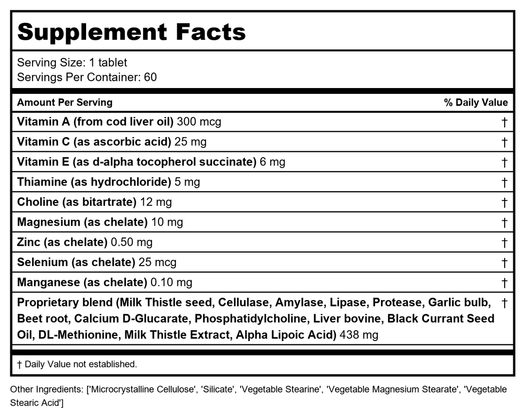 Total Liver D-Tox - 180 Tablets by Nutri West - Supplement Facts panel