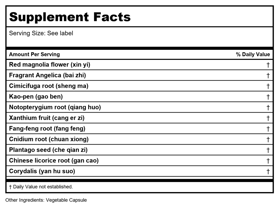Sun Ten - Magnolia Flower Formula Capsules/Xin Yi San/??? - Supplement Facts panel