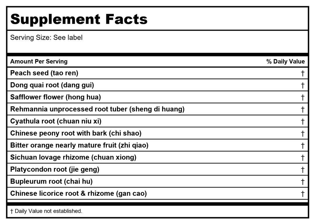 Sun Ten - Persica &amp; Achyranthes Combination Capsules / Xue Fu Zhu Yu Tang / ????? - Supplement Facts panel