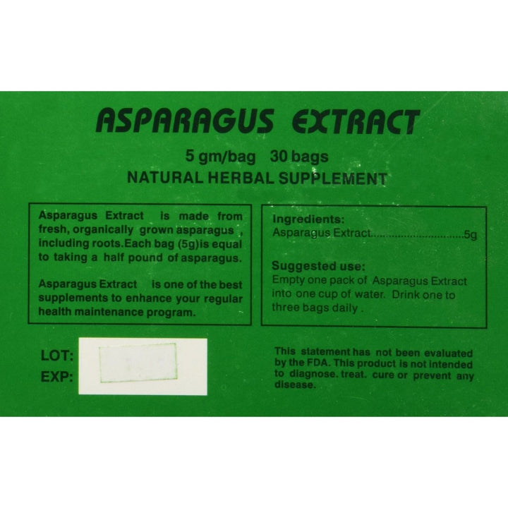 Asparagus Extract Tea by Chis Enterprise 5 gm per bag, 30 bags - Supplement Facts panel