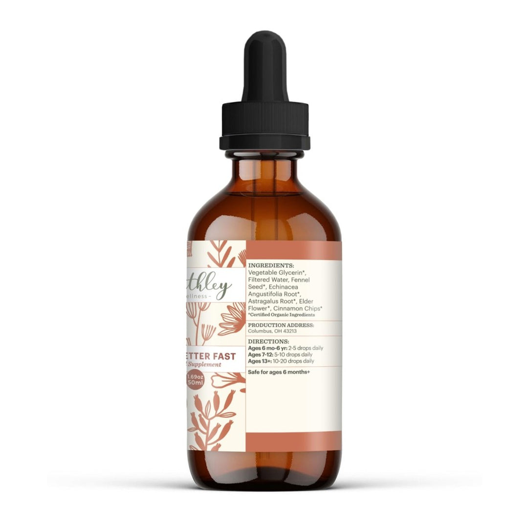 Earthley Wellness Feel Better Fast, Echinacea Root, Fennel, Astragalus Root, Elder Flower and Cinnamon, New Size (1.69 oz) - Supplement Facts panel