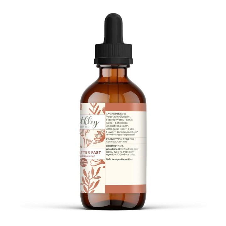 Earthley Wellness Feel Better Fast, Echinacea Root, Fennel, Astragalus Root, Elder Flower and Cinnamon, New Size (1.69 oz) - Supplement Facts panel