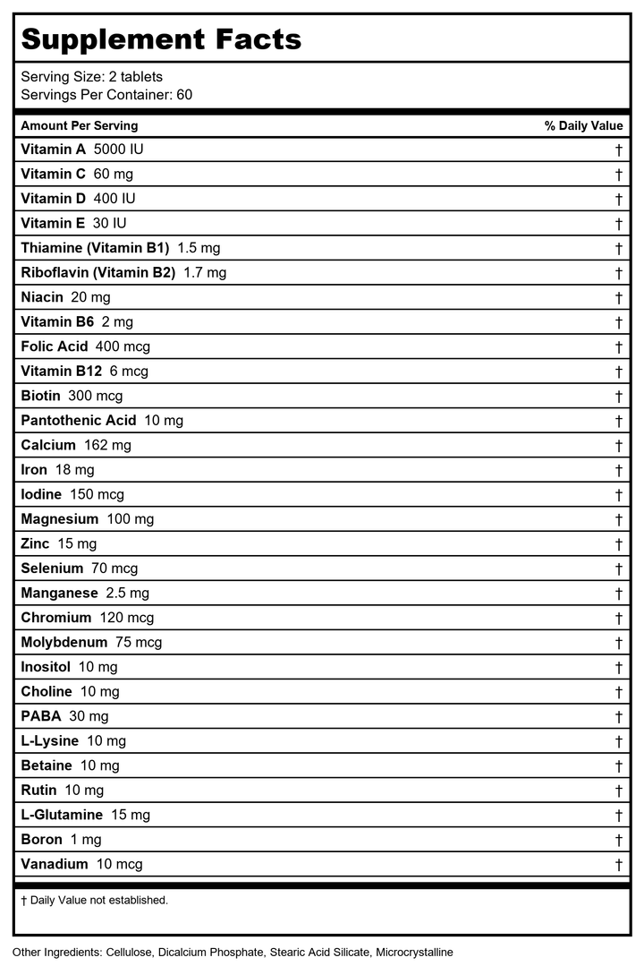 Core Level Health Reserve - 120 Tablets by Nutri West - Supplement Facts panel