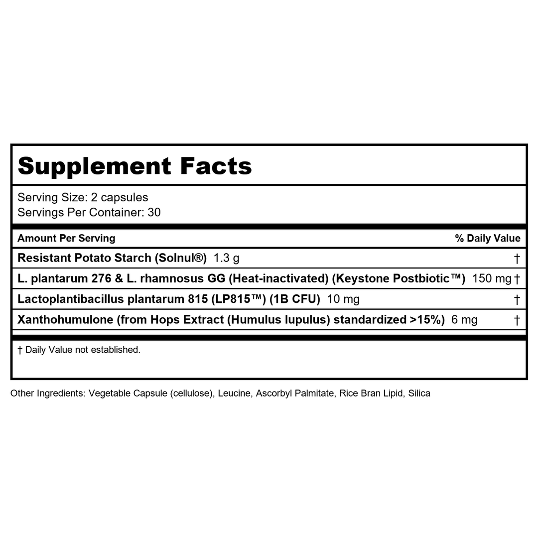 Vital Nutrients GLP-1 Complete | GLP-1 Probiotic, Prebiotic, Postbiotic + Hops Extract | Fast-Acting GLP-1 Activators Helps Curb Cravings | Vegan, Dairy &amp; Gluten Free | 60 Capsules - Supplement Facts panel