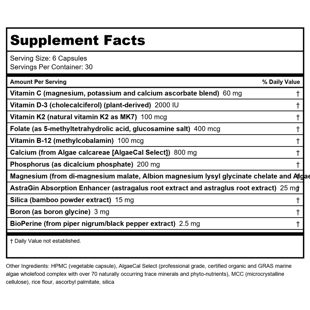 NuMedica Osteo Vegan Rx 180 Vegetable Capsules - Supplement Facts panel