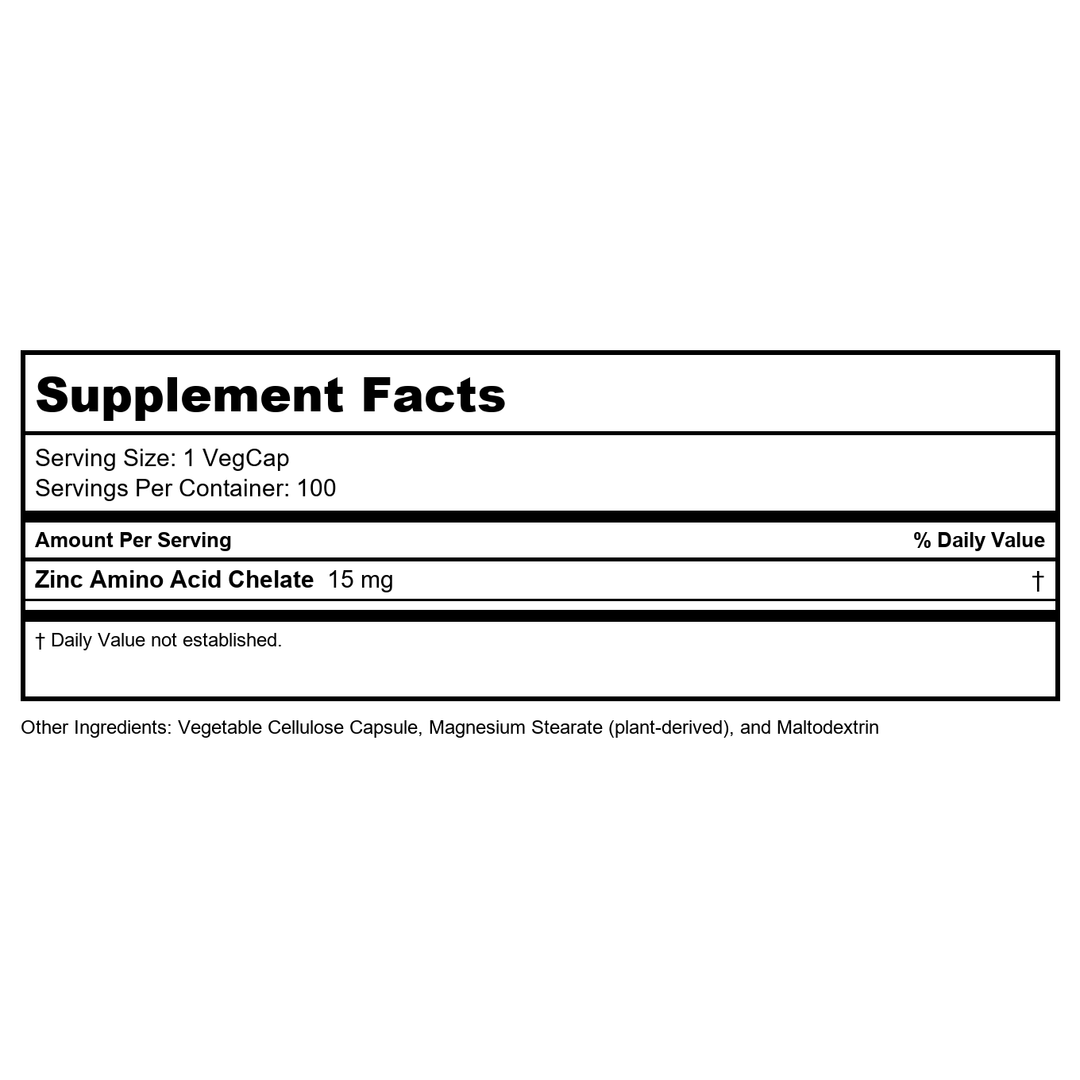 SolaRay Bio Zinc 15 Milligrams Enhanced Absorption Triple Zinc Complex (100 VegCaps) Pack of 2 - Supplement Facts panel