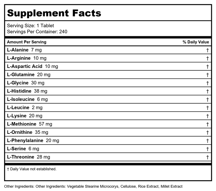 Nutri-West - Amino All 240 Tablets - Supplement Facts panel
