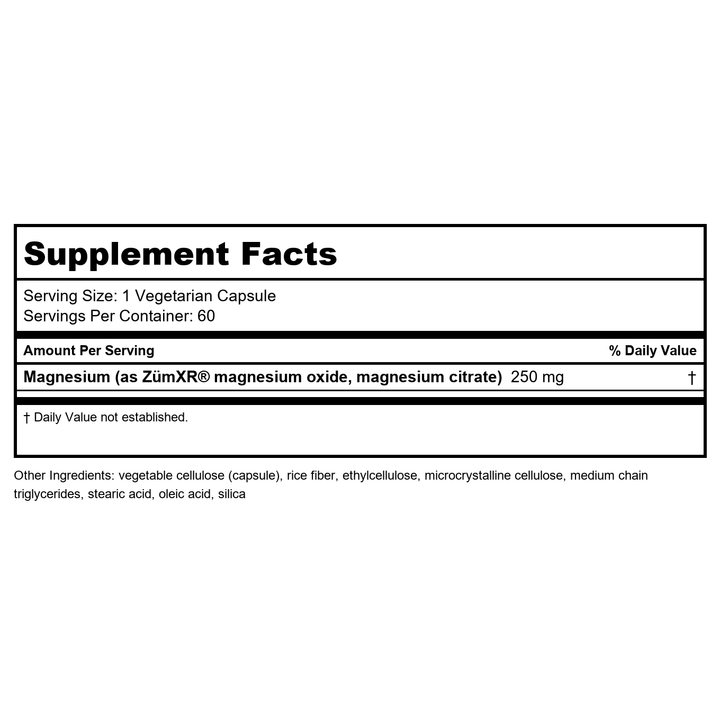 Life Extension Extend-Release Magnesium, prolonged heart &amp; bone health support, cardiovascular &amp; blood pressure health support, bioavailable formula, gluten-free, non-GMO, vegetarian, 60 capsules - Supplement Facts panel