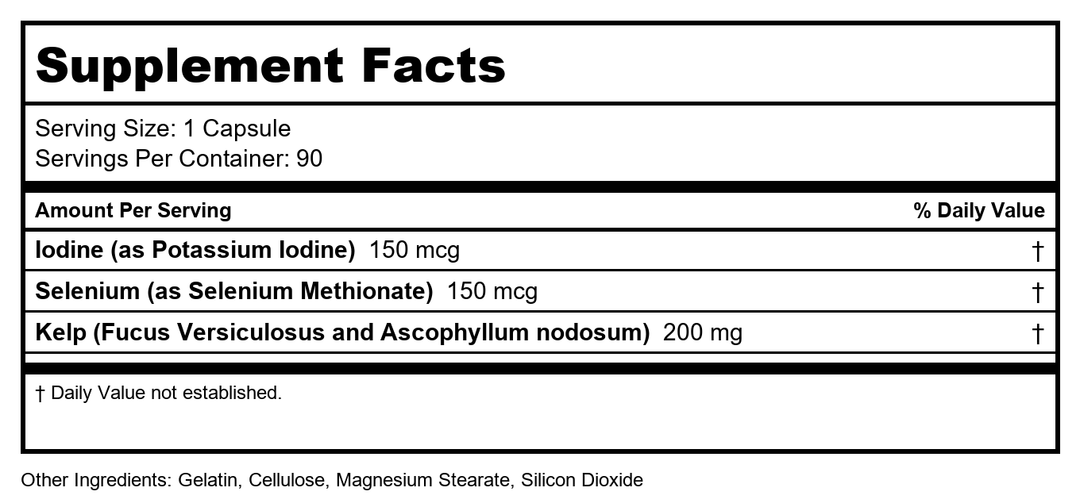Ecological Formulas Kelp with Natural Selenium Iodine 90 Capsules - Supplement Facts panel