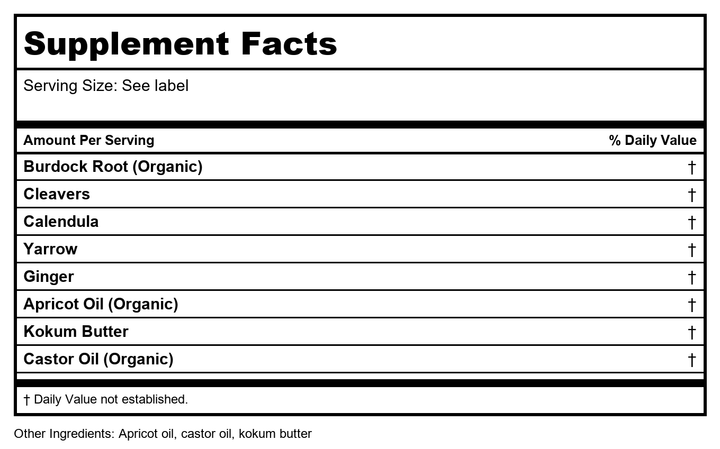 Earthley Wellness Lymphatic Cream, Soreness Relief, Ease Lymphatic Congestion, Paraben and Phthalate Free, Helps Promote Gut Health, Improve Overall Wellness (8oz.) - Supplement Facts panel