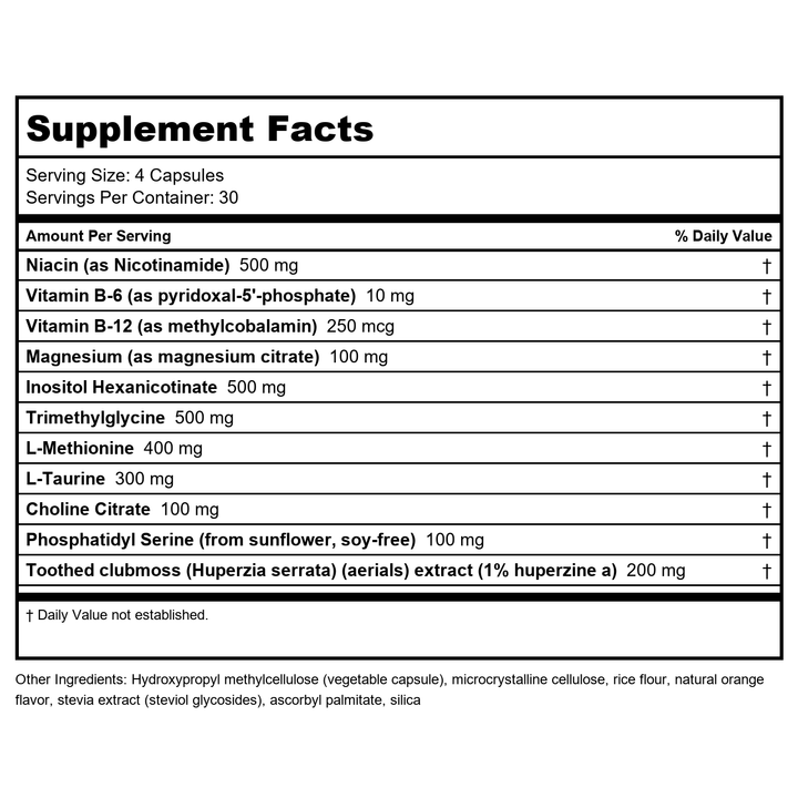 Cognitive Balance 120 VegiCaps - Supplement Facts panel