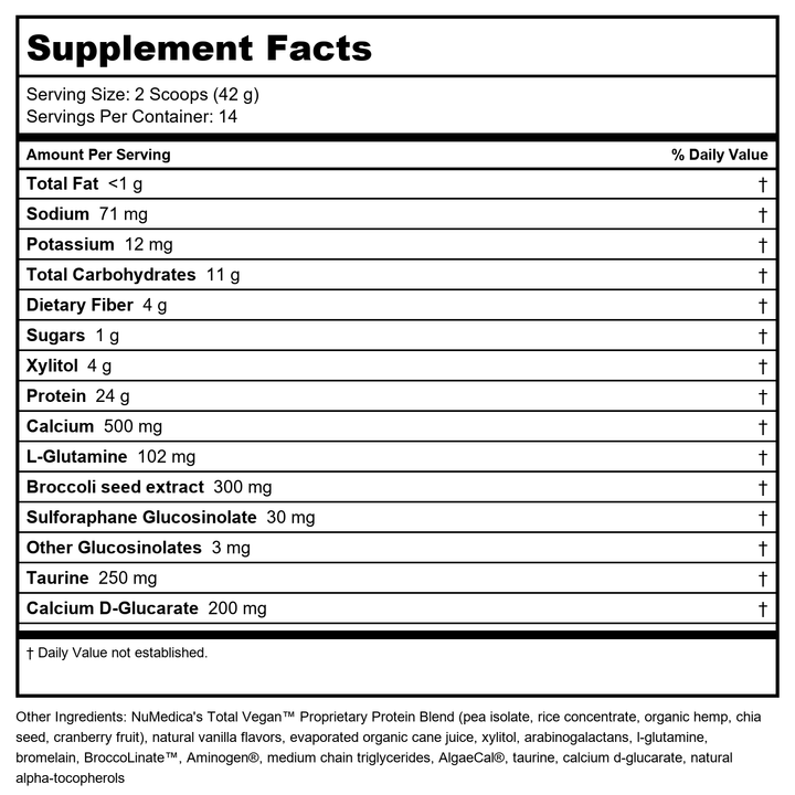 Total Vegan Vanilla (14 Servings) 20.74 Ounces - Supplement Facts panel