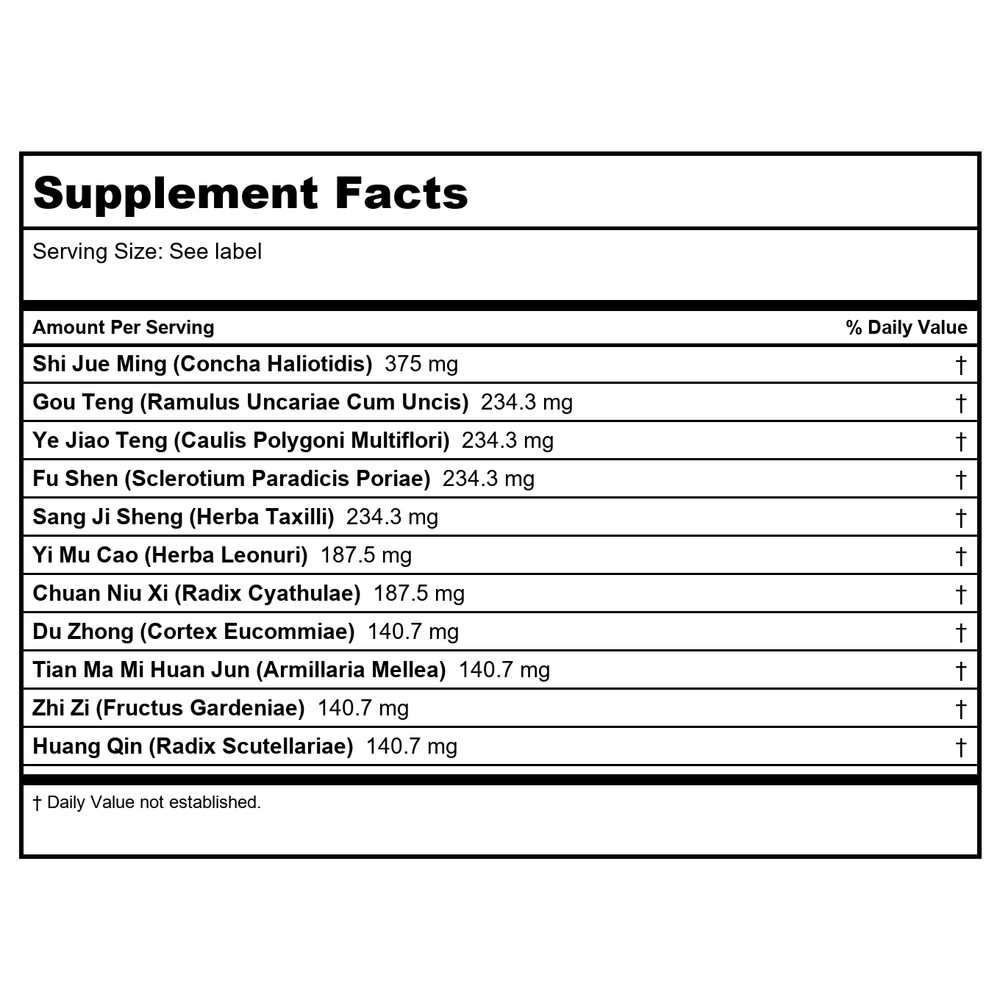 Tian Ma Gou Teng Yin - Gastrodia & Uncaria Rhynchophylla Combination, 100gm - Supplement Facts panel